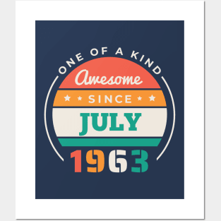 Retro Awesome Since July 1963 Birthday Vintage Bday 1963 Posters and Art